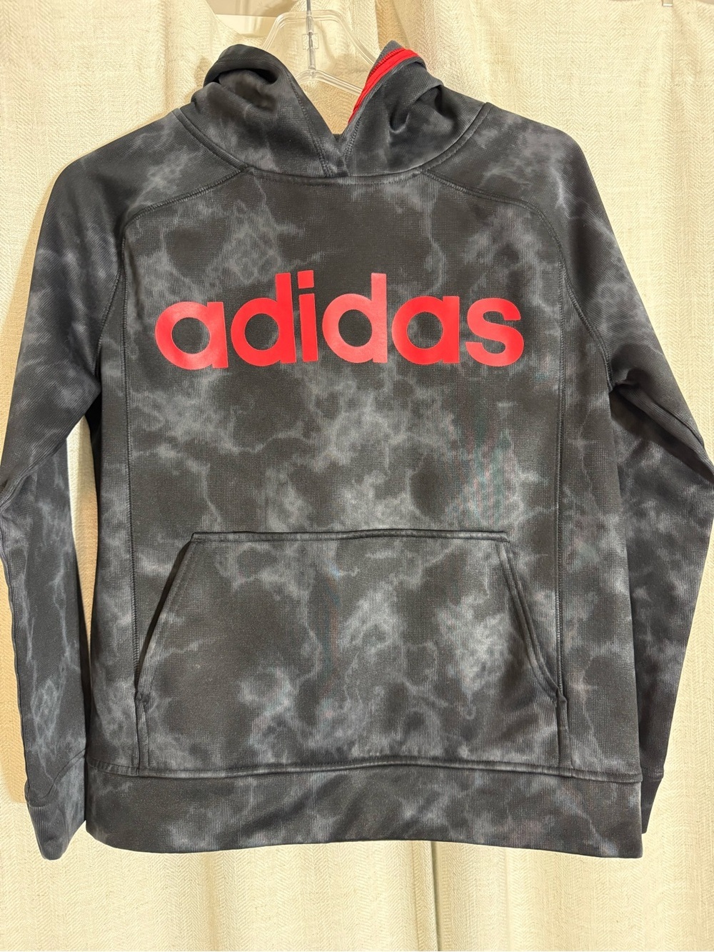 adidas kids Black Hoodie with Red Trim and Logo
